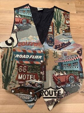 Retro Route 66 Tapestry Vest, vintage L